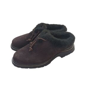 L.L. Bean Suede Faux Fur Lined Slip On Clogs 6M Chocolate Brown